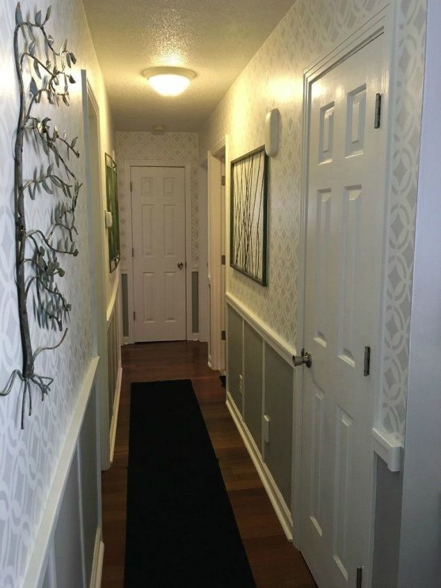 s if your hallway is dark here is what you re missing, foyer, Add board and batten with some stencils