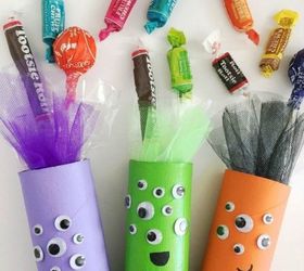 s grab toilet paper for these halloween ideas, bathroom ideas, halloween decorations, seasonal holiday decor, Make adorable monster candy tubes