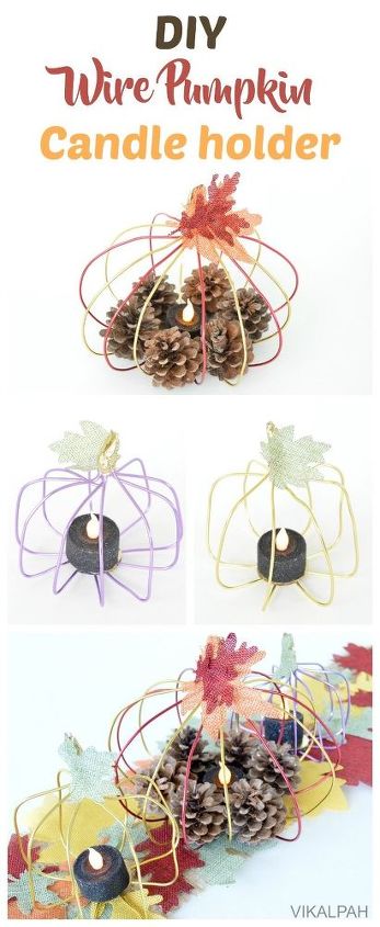 diy wire pumpkin candle holder, crafts, fireplaces mantels, home decor, wall decor