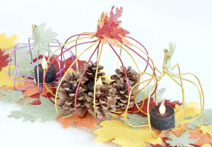 diy wire pumpkin candle holder, crafts, fireplaces mantels, home decor, wall decor