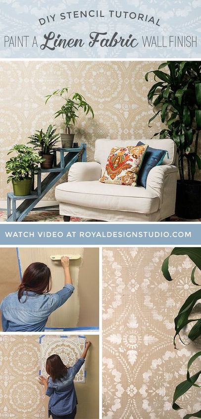 tutorial diy stencil pintar un acabado de pared de tela de lino