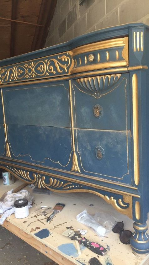 bold with gold dresser makeover, painted furniture, Dirty and ready to toss it