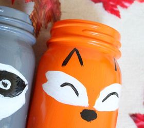 fox and racoon painted mason jars, mason jars