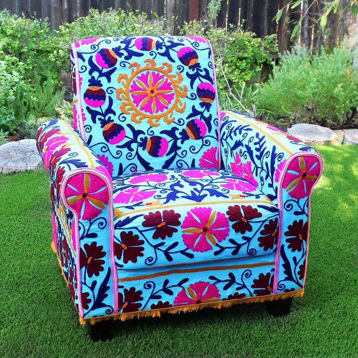 no sew upholstered boho chair, living room ideas, outdoor living, plumbing, repurposing upcycling, reupholster