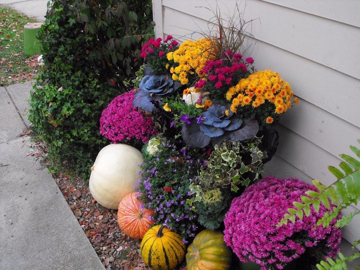 fall container, concrete masonry, doors, gardening, home decor, lawn care