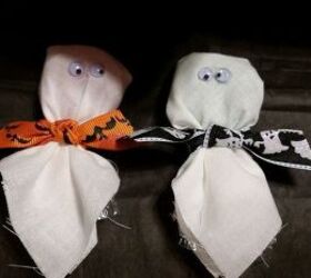 easy to make lollipop ghosts for young children features saf ty pops, ponds water features, Orange and black ribbon ghosts