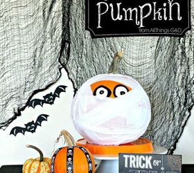 s 13 popular ways to decorate a pumpkin with little or no carving, Create a mummy pumpkin with ripped strips