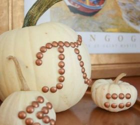 s 13 popular ways to decorate a pumpkin with little or no carving, Push in nail heads for thin lines and designs