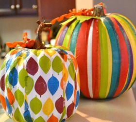 s 13 popular ways to decorate a pumpkin with little or no carving, Decoupage them with colorful napkins