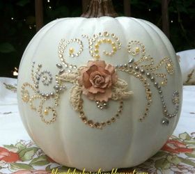 s 13 popular ways to decorate a pumpkin with little or no carving, Stick on some glitter scrapbooking decal