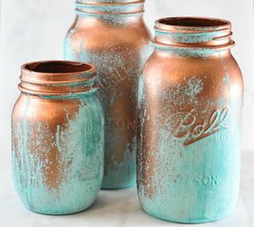 s don t throw out that used jar before you see these countertop ideas, countertops, Paint them with blue patina