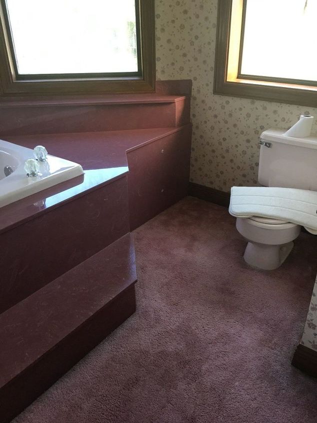 q re painting an old bathroom, bathroom ideas, painting, Want to refurbish this outdated bath without taking out the plum accessories Any suggestions
