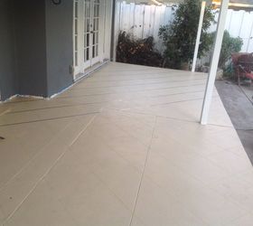 patio floor makeover painted patio floor to look like tile , flooring, outdoor living, painting, patio, tile flooring, Measure and lay down the lines