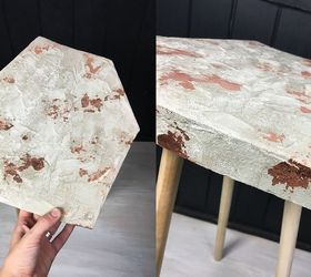 copper leaf cement side table, concrete masonry, home decor, painted furniture