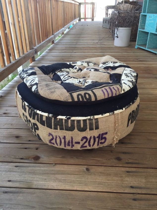 burlap ottoman footstool, crafts, painted furniture, Finished