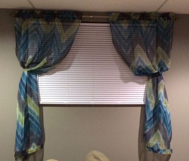 q basement window , basement ideas, window treatments, windows, I actually like the print of the curtain but hate them hanging like this