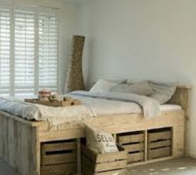 q wooden pallet bed frame, bedroom ideas, pallet, repurposing upcycling, woodworking projects