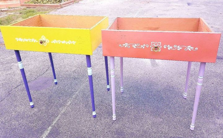 whimsical raised planters upcycled from curbside drawers, gardening