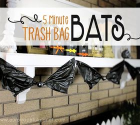 5 minute trash bag bats, fireplaces mantels, halloween decorations, seasonal holiday decor