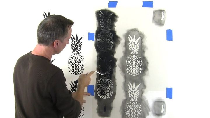 pineapple wallpaper hack using the pineapple stencil, home decor, painting, wall decor