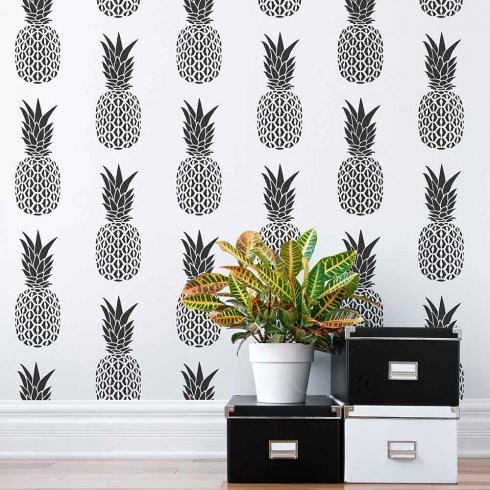 pineapple wallpaper hack using the pineapple stencil, home decor, painting, wall decor