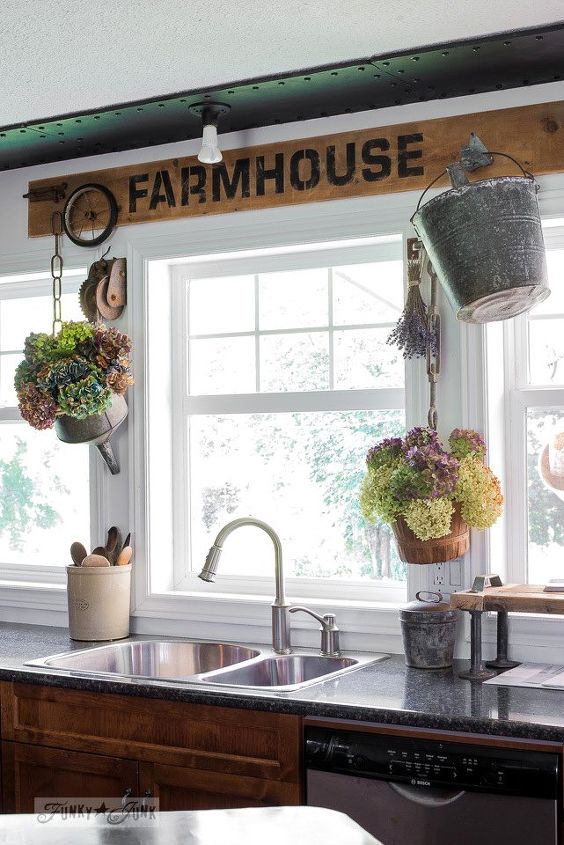 going farmhouse with a funky patio table and kitchen window valance, crafts, kitchen design, painted furniture, repurposing upcycling, rustic furniture, woodworking projects