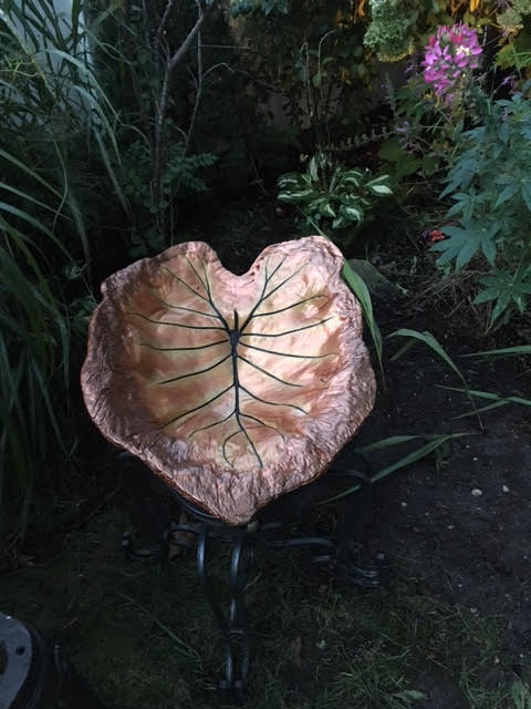 leaf casting in cement bird bath, bathroom ideas, concrete masonry