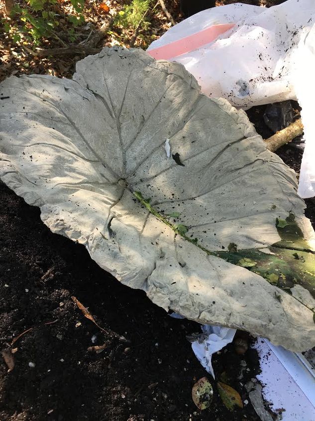 leaf casting in cement bird bath, bathroom ideas, concrete masonry