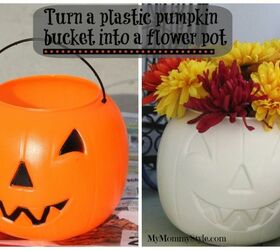 spray painted plastic pumpkin bucket, gardening, halloween decorations, outdoor living, seasonal holiday decor