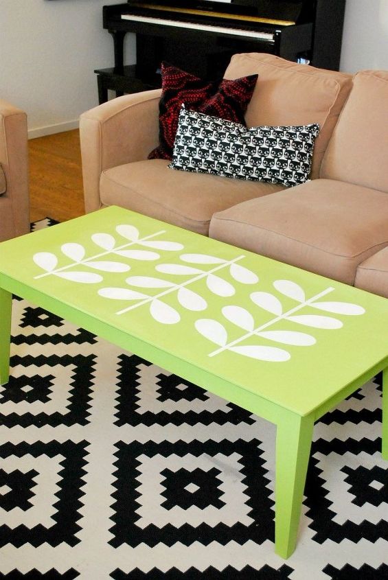 mid century inspired stenciled coffee table, home decor, living room ideas, painted furniture