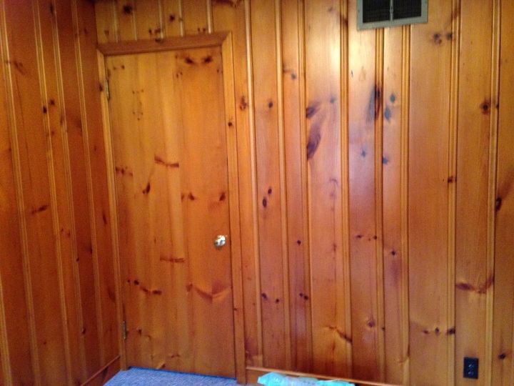 q what to do with a small entry way room that s all pine , foyer, home improvement, small home improvement projects, Everything in room is pine thinking about painting the top half the carpet is burger and mostly blue color
