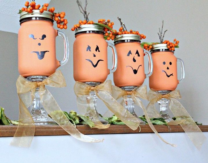 mason jar pumpkin candle holders, crafts, halloween decorations, home decor, mason jars, seasonal holiday decor