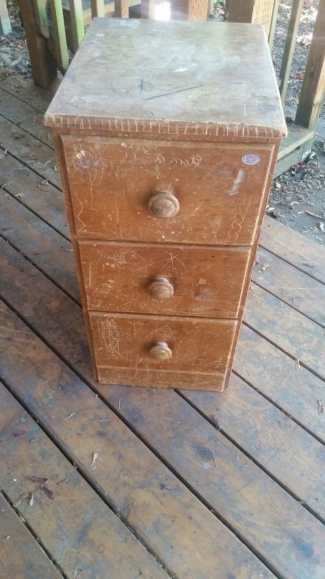 thrift shop nightstand renewed with scrapbook paper, painted furniture