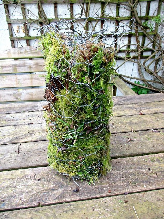 chicken wire and moss toadstool living sculpture, flowers, gardening, outdoor living, repurposing upcycling, succulents