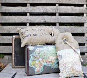 unique luggage tag map burlap pillows, crafts, home decor