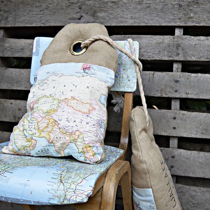 unique luggage tag map burlap pillows, crafts, home decor
