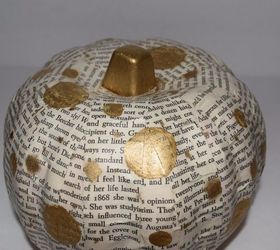 book pages gold polka dot pumpkin, crafts, decoupage, home decor, outdoor living, pallet, seasonal holiday decor, thanksgiving decorations