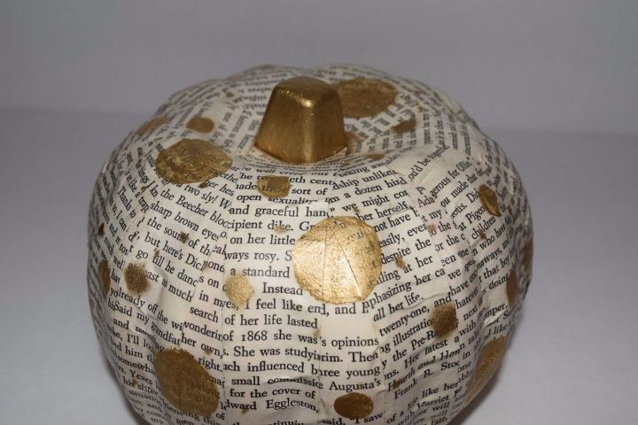 book pages gold polka dot pumpkin, crafts, decoupage, home decor, outdoor living, pallet, seasonal holiday decor, thanksgiving decorations