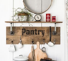 make an easy pipe and reclaimed wood shelf in minutes pantry style , closet, crafts, home decor, kitchen design, organizing, plumbing, repurposing upcycling, shelving ideas, storage ideas, woodworking projects