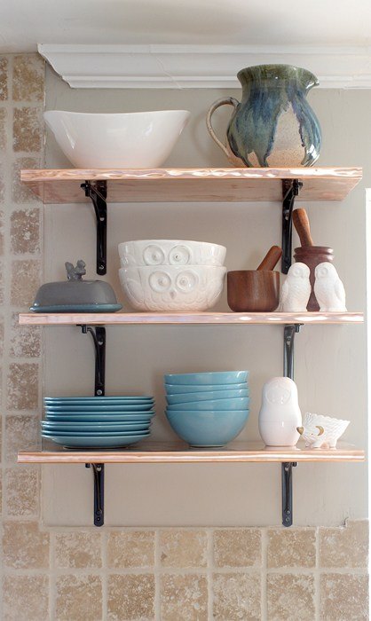 copper shelves in the kitchen, kitchen design, shelving ideas