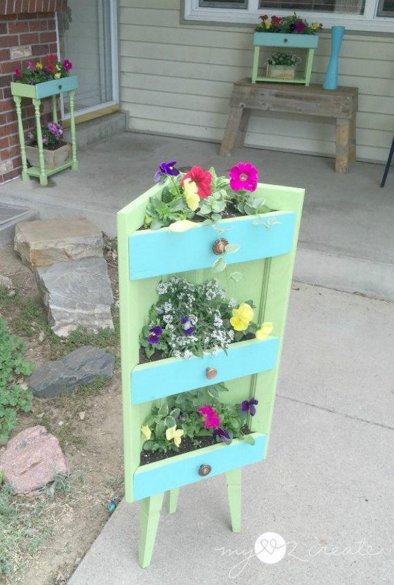 s rip off your cabinet doors for these brilliant upcycling ideas, doors, kitchen cabinets, kitchen design, Turn it into a three tiered planter