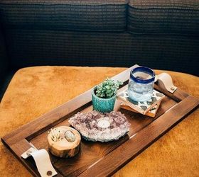 s rip off your cabinet doors for these brilliant upcycling ideas, doors, kitchen cabinets, kitchen design, Add leather handles for a rustic serving tray