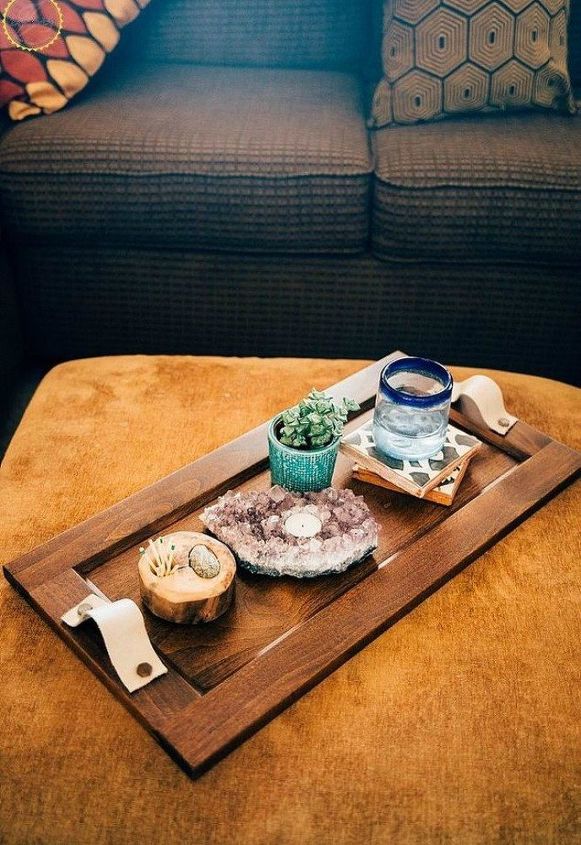 s rip off your cabinet doors for these brilliant upcycling ideas, doors, kitchen cabinets, kitchen design, Add leather handles for a rustic serving tray