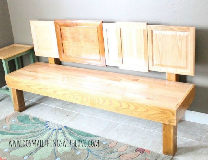 s rip off your cabinet doors for these brilliant upcycling ideas, doors, kitchen cabinets, kitchen design, Attach different ones into a unique bench