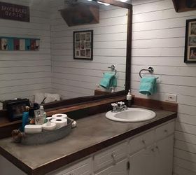 guest bathroom redo with shiplap concrete counter top