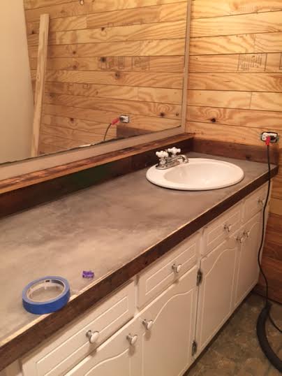 guest bathroom redo with shiplap concrete counter top