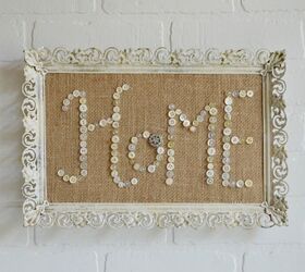 buttons and burlap messages in pretty frames, crafts
