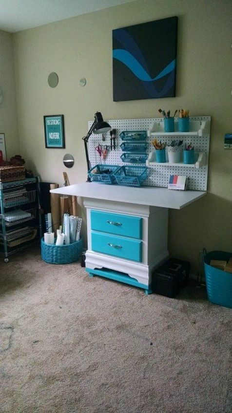 s 7 shocking things you can do with old unwanted pieces, A bright crafty sewing station
