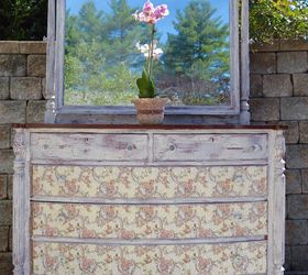 cottage elegance romantic tapestry vintage dresser with mirror, home decor, painted furniture