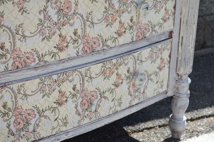 cottage elegance romantic tapestry vintage dresser with mirror, home decor, painted furniture